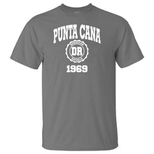 Gray men’s t-shirt with “Punta Cana 1969” and Dominican Republic badge by Punta Cana T-Shirts