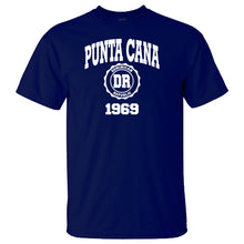 Navy blue men’s t-shirt with “Punta Cana 1969” and Dominican Republic badge by Punta Cana T-Shirts