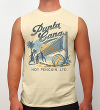 Vanilla men’s sleeveless shirt with ‘Punta Cana’ beach volleyball graphic by Hot Penguin, Ltd.