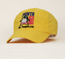 Yellow kids’ cap with embroidered Punta Cana penguin logo by Hot Penguin, Ltd.