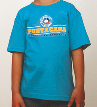 Blue kids’ t-shirt with Punta Cana Dominican Republic logo and Hot Penguin, Ltd. mascot