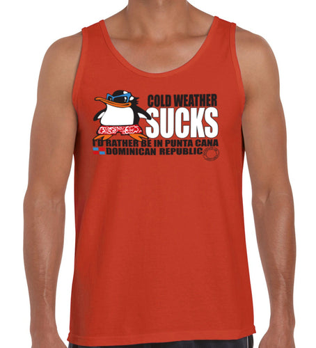 Hot Penguin, Ltd. Cold Weather Sucks tank top for men, Punta Cana collection - Hot Penguin, Ltd.