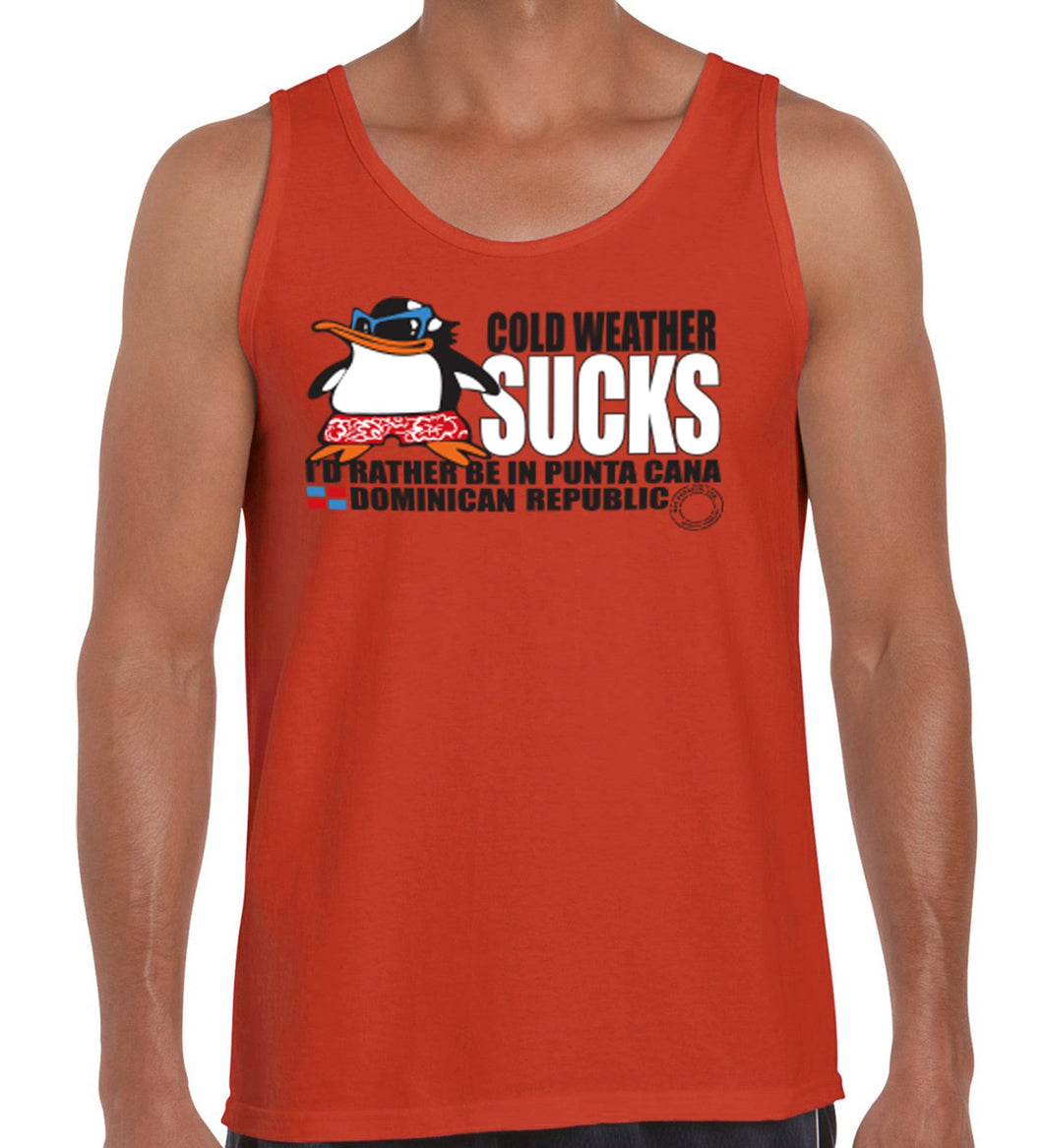 Hot Penguin, Ltd. Cold Weather Sucks tank top for men, Punta Cana collection - Hot Penguin, Ltd.