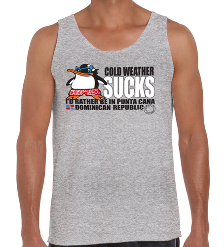 Hot Penguin, Ltd. Cold Weather Sucks tank top for men, Punta Cana collection - Hot Penguin, Ltd.