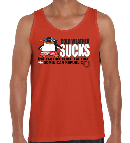 Hot Penguin, Ltd. Cold Weather Sucks tank top for men, Domincan Republic collection - Hot Penguin, Ltd.