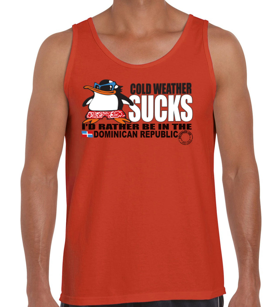 Hot Penguin, Ltd. Cold Weather Sucks tank top for men, Domincan Republic collection - Hot Penguin, Ltd.