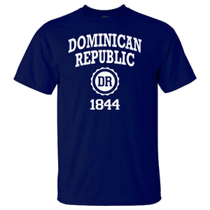 Dominican Republic basic t-shirt in navy blue. 100% cotton crew neck tee with Dominican Republic 1844 logo printed on the front