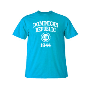 Punta Cana T-Shirts basic kid's tee in turquoise. This 100% cotton simple crew neck t-shirt features our Dominican Republic 1844 logo printed on the front. Tagless printed label for maximum comfort.