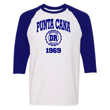Punta Cana 1969 men's long sleeve raglan shirt in royal blue. 100% cotton long sleeve raglan shirt with Punta Cana 1969 logo printed on the front